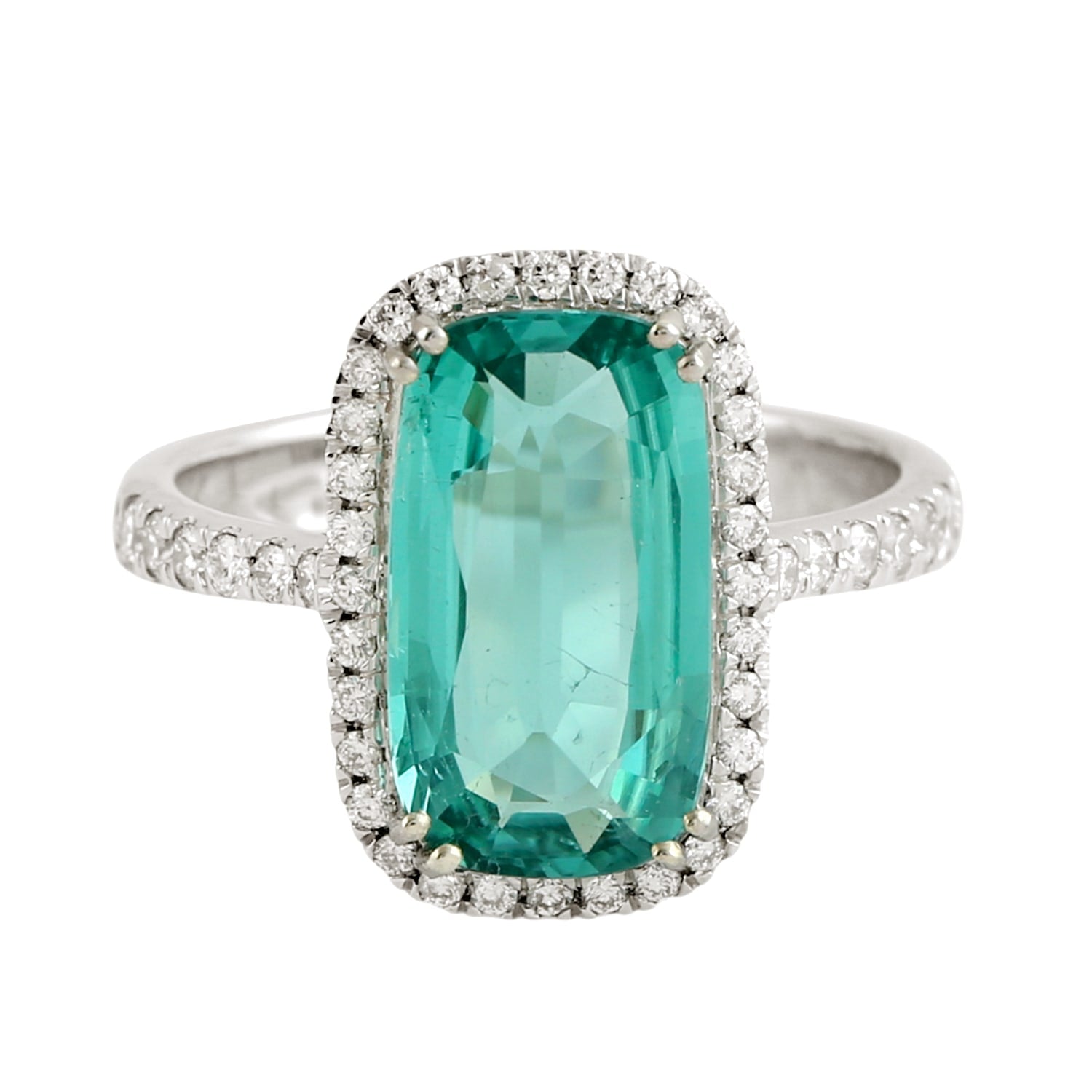 Natural Green Tourmaline & Diamond Cocktail Ring In White Gold