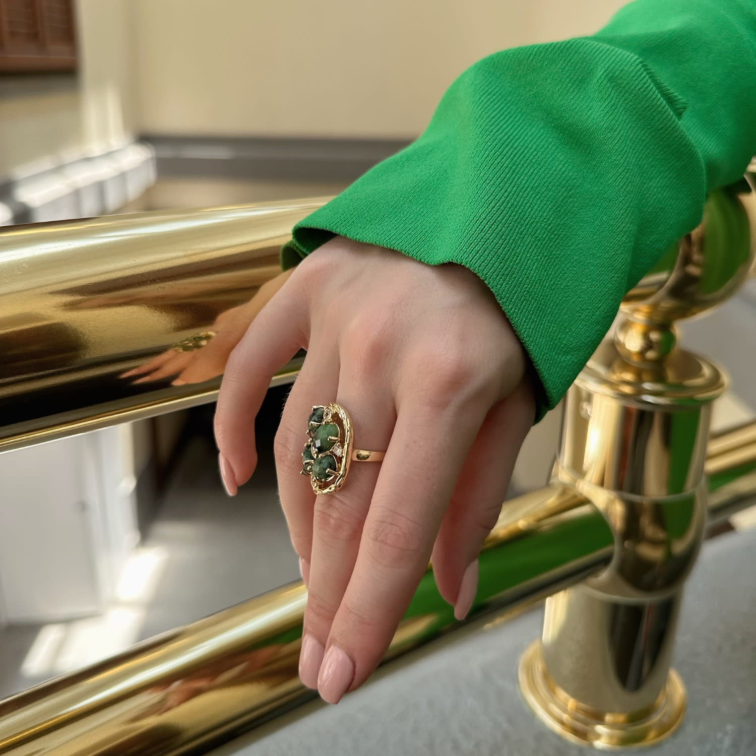 Green Zoisite Gemstone Statement Ring