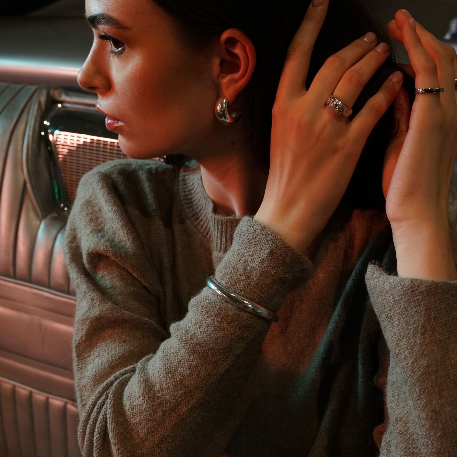 Grel Thick Asymmetric Silver Bracelet