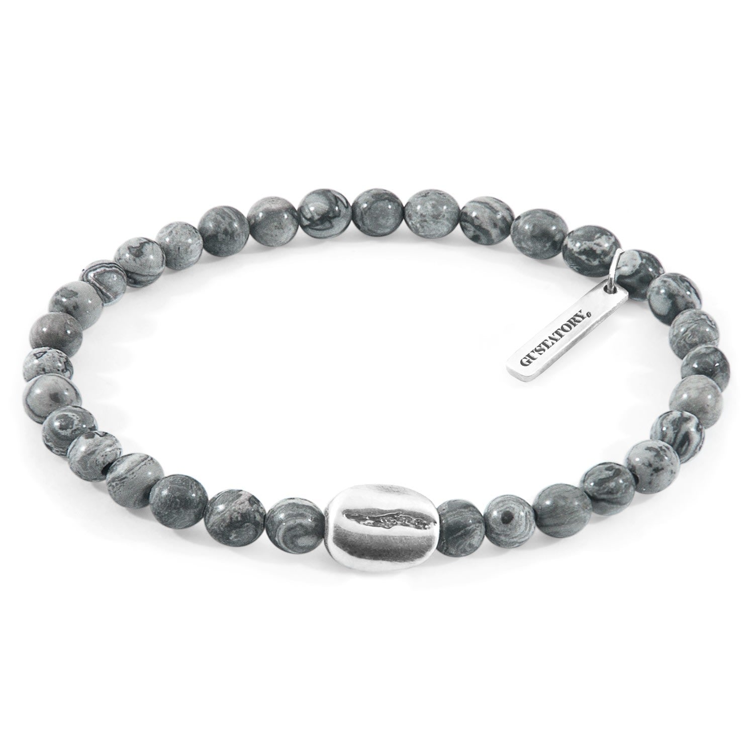 Grey Jasper Gustatory Coffee Bean Silver & Stone Bracelet