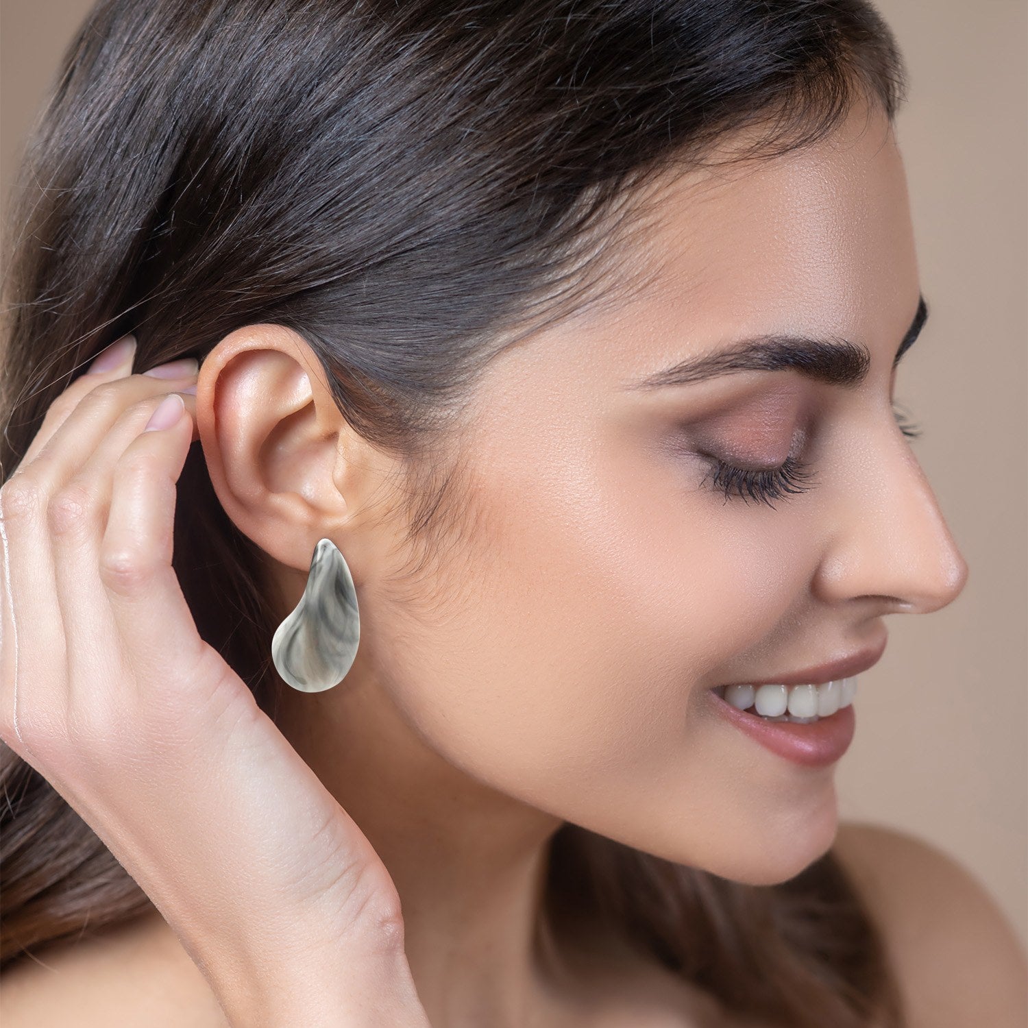 Grey Resin Pierced Hoop Earrings