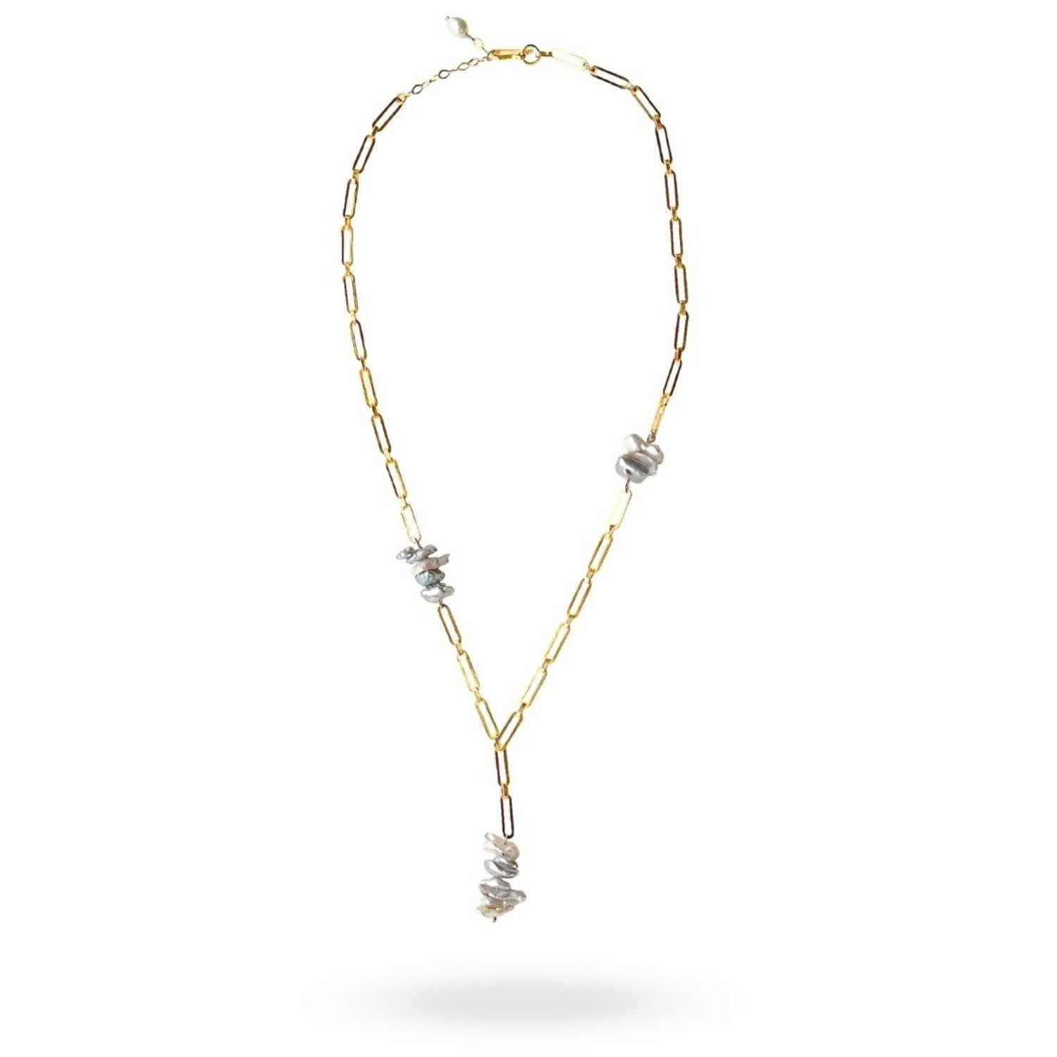 Grez Gray Pearl Long Chain Lariat Necklace