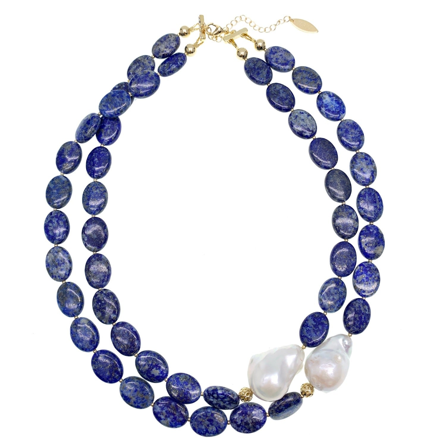 Lapis With Baroque Pearl Double Strands Necklace