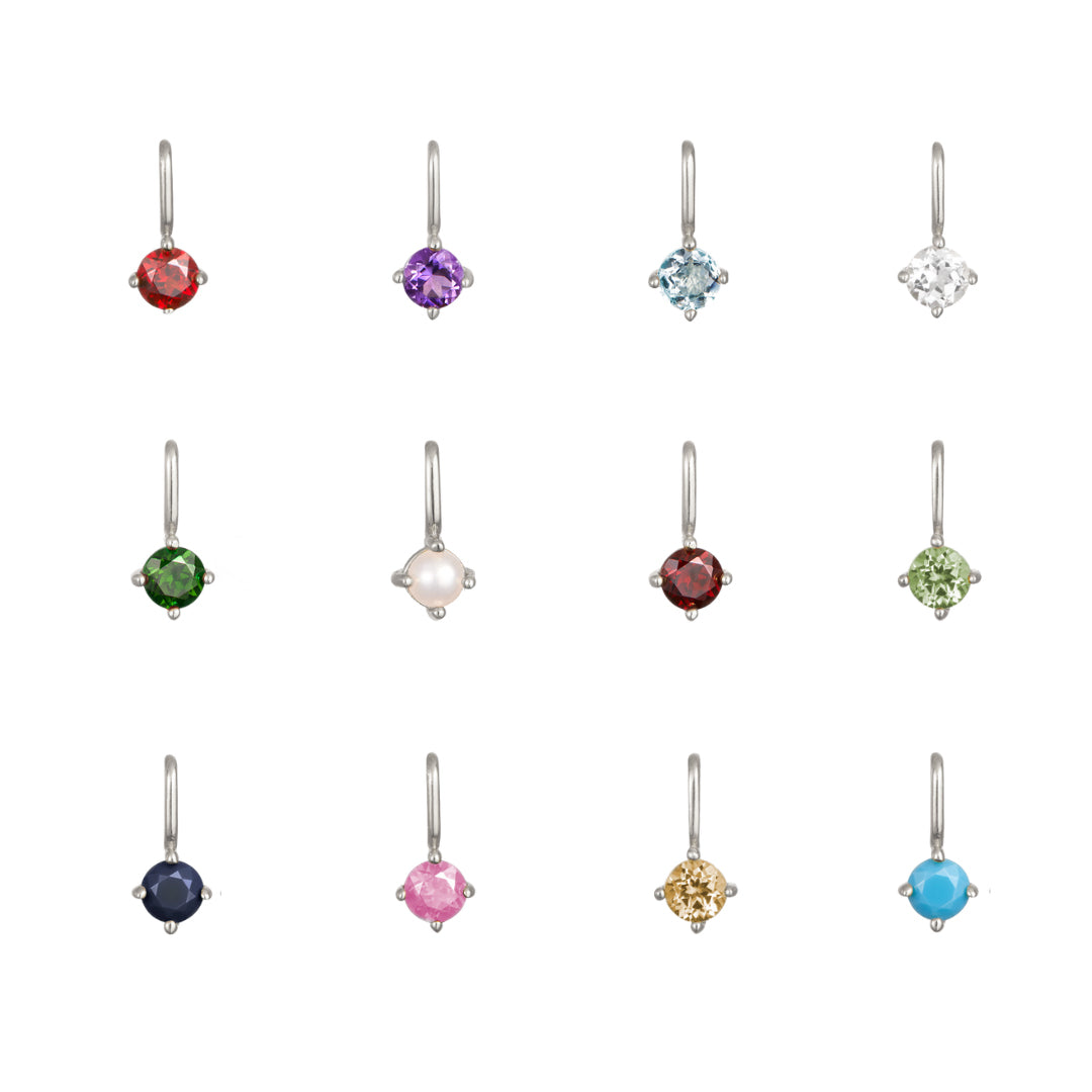 Solid White Gold Small Individual Birthstone Charm