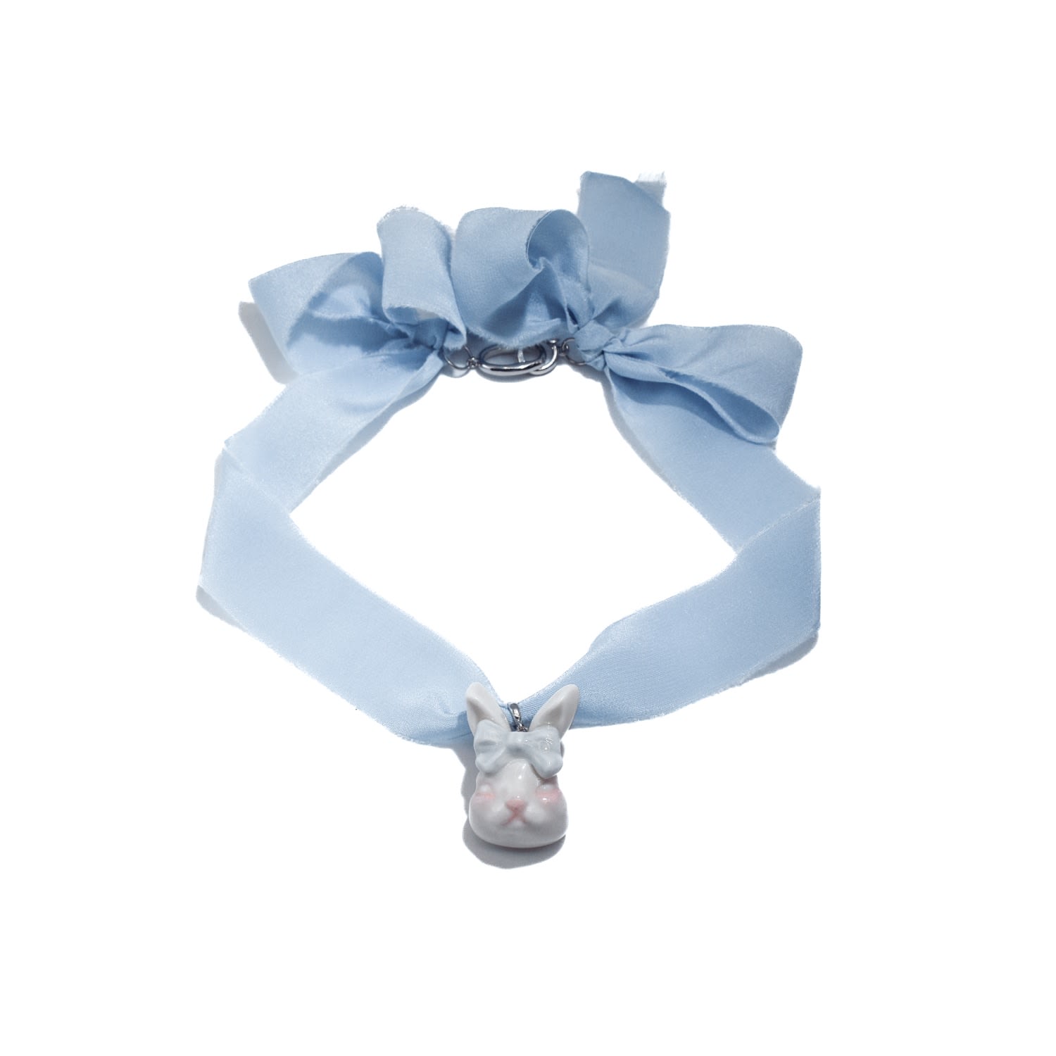 Grumpy Bunny Baby Blue Silk Choker Necklace