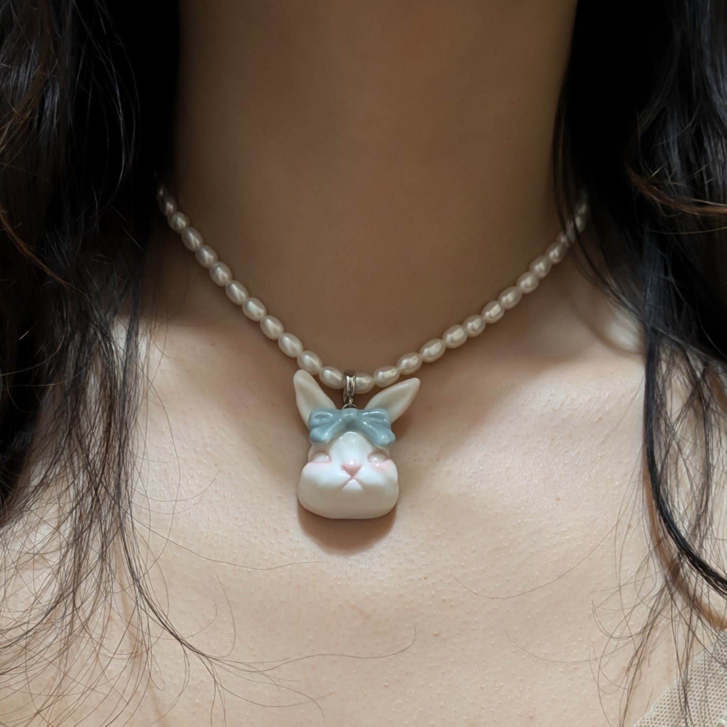 Grumpy Bunny Jade Blue Freshwater Pearl Choker Necklace