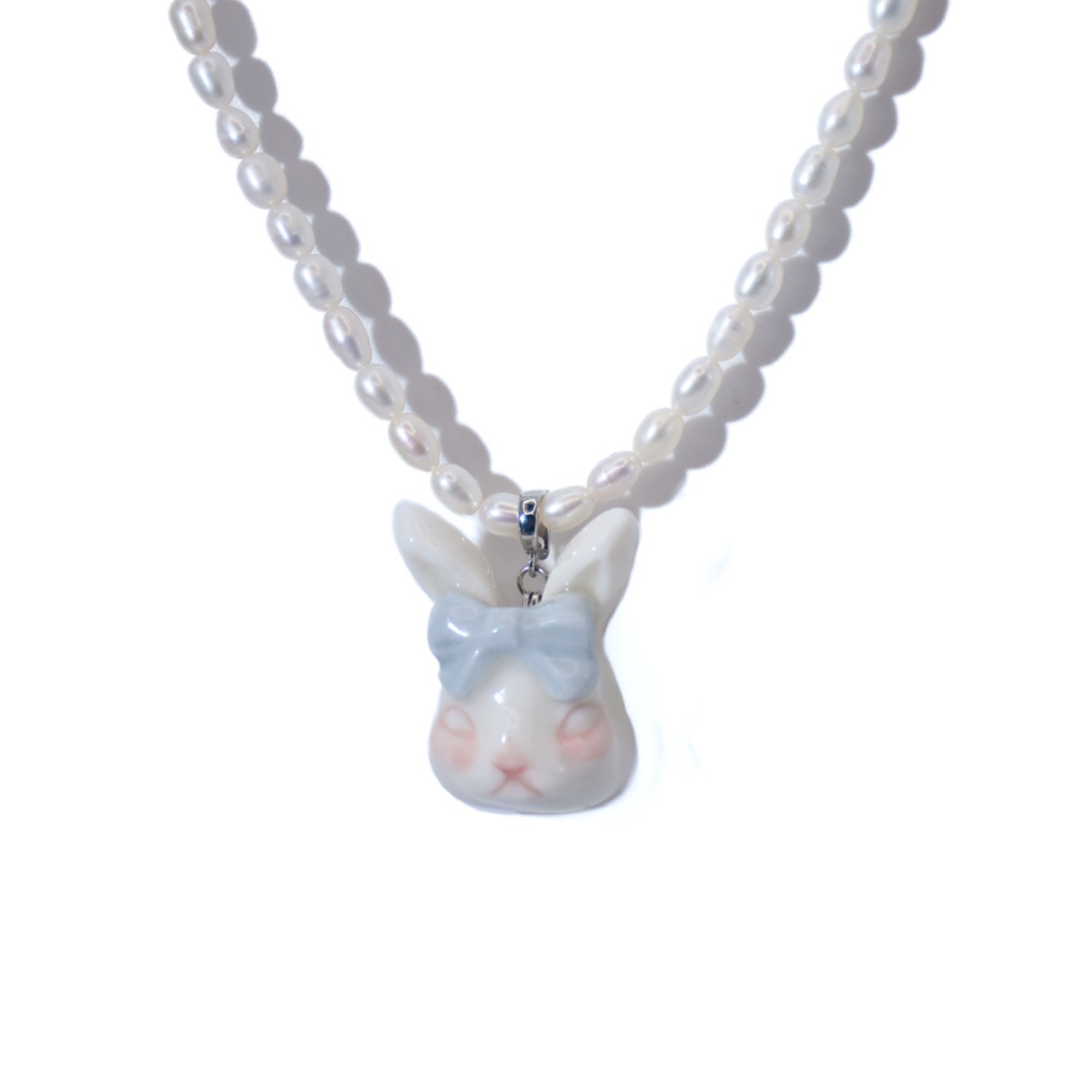 Grumpy Bunny Light Misty Blue Bow Tie Freshwater Pearl Necklace