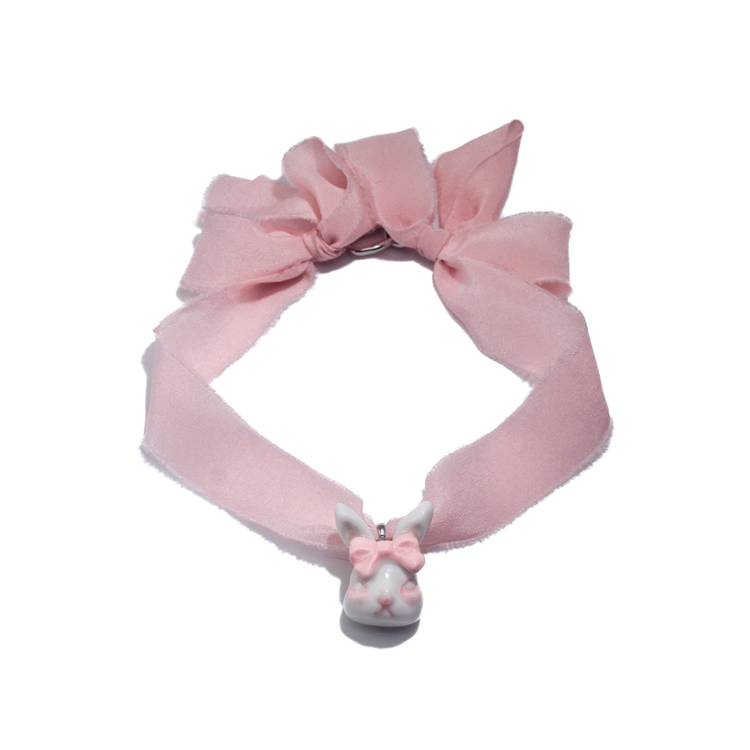 Grumpy Bunny Light Pink Silk Choker Necklace