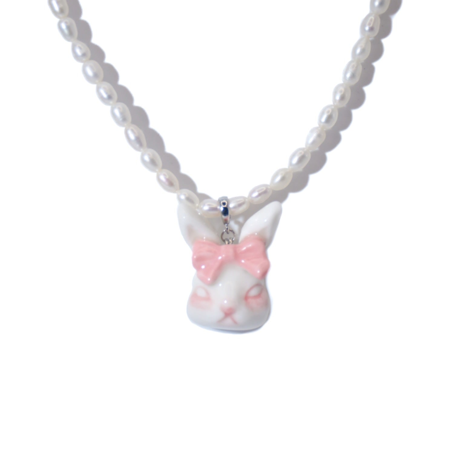 Grumpy Bunny Pinky Bow Tie Freshwater Pearl Necklace