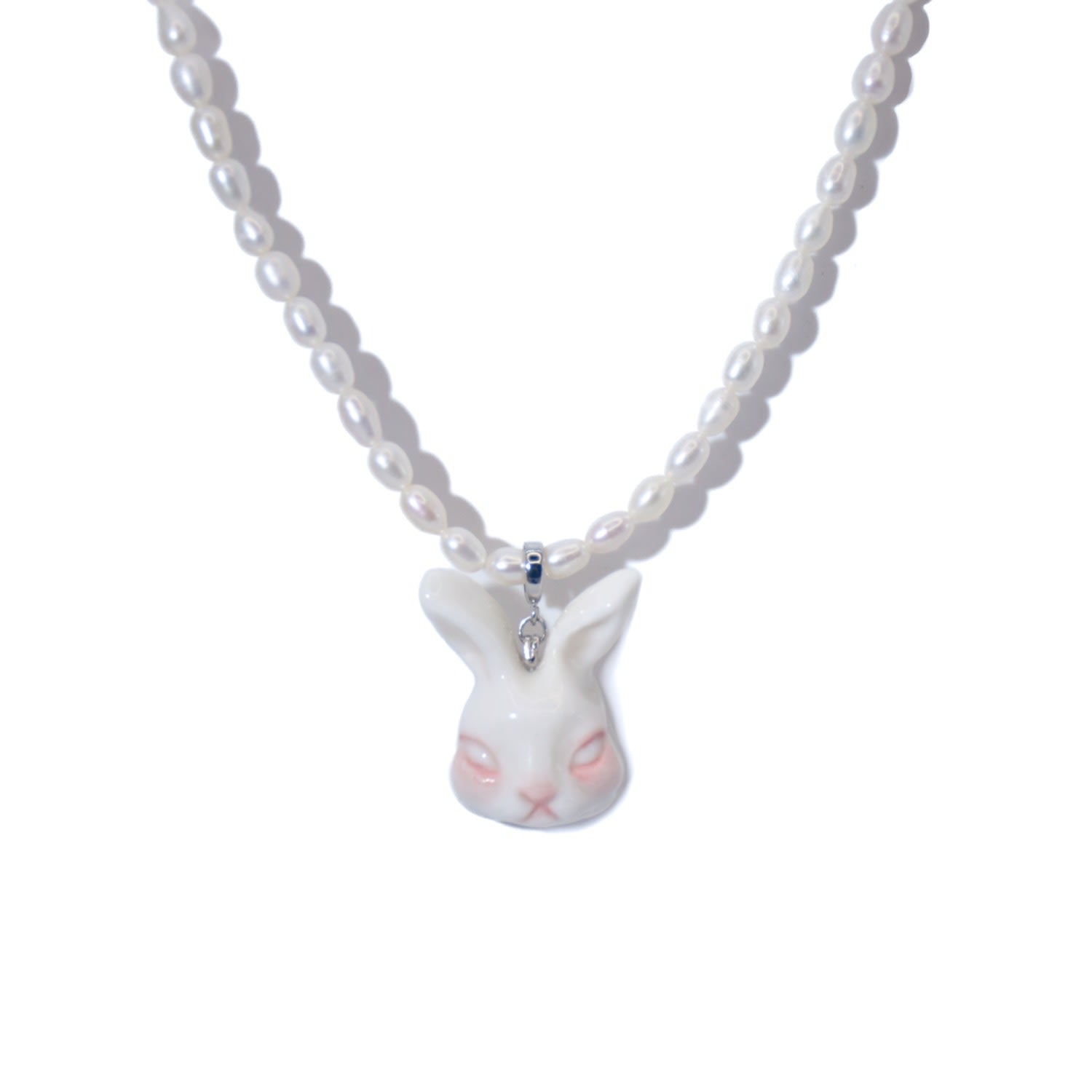 Grumpy Bunny Porcelain Freshwater Pearl Necklace