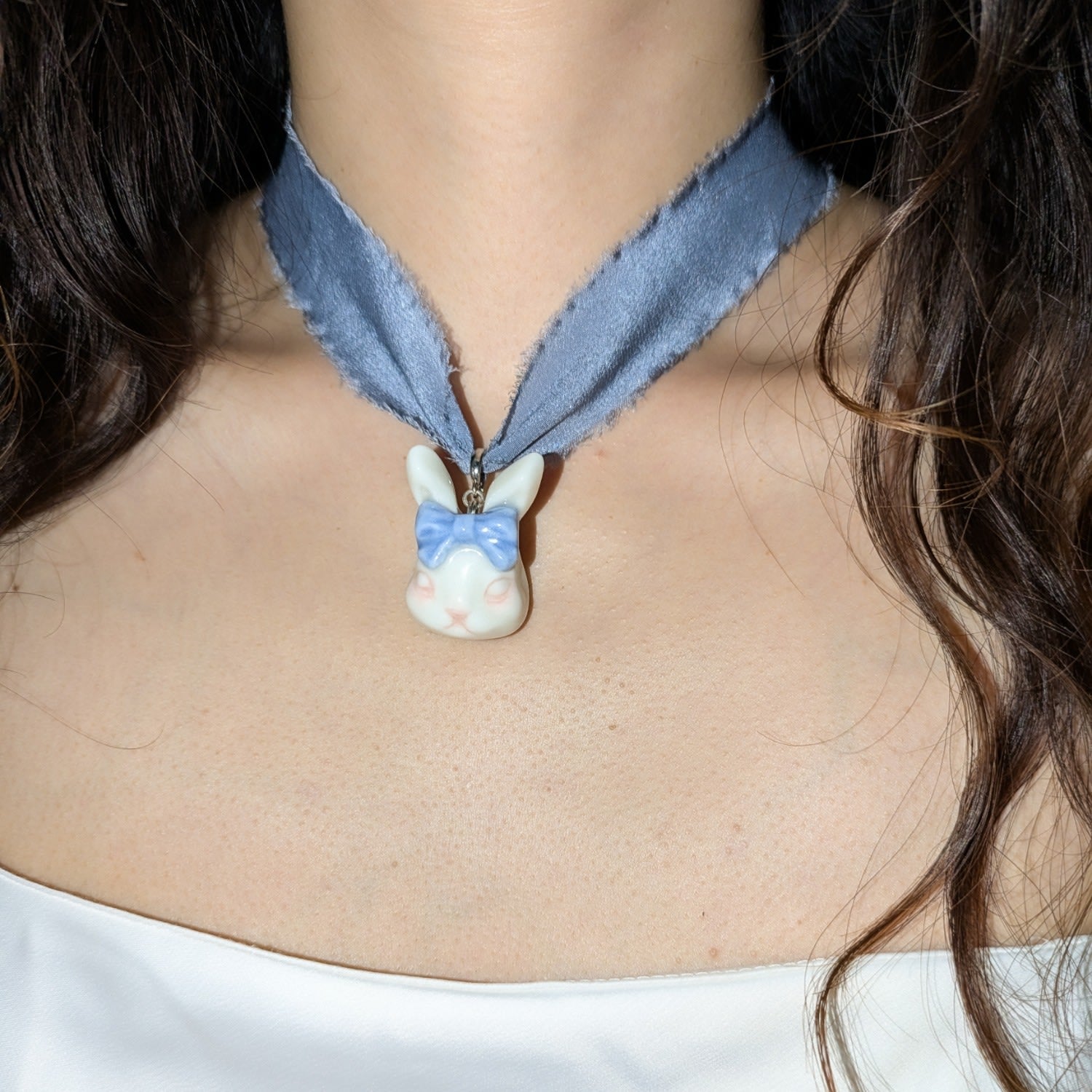 Grumpy Bunny Purple Blue Silk Choker Necklace