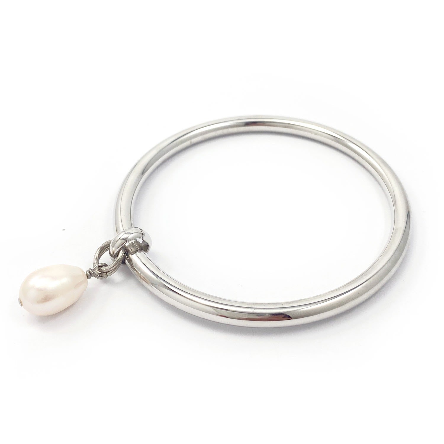 Pearl Drop Bangle Silver