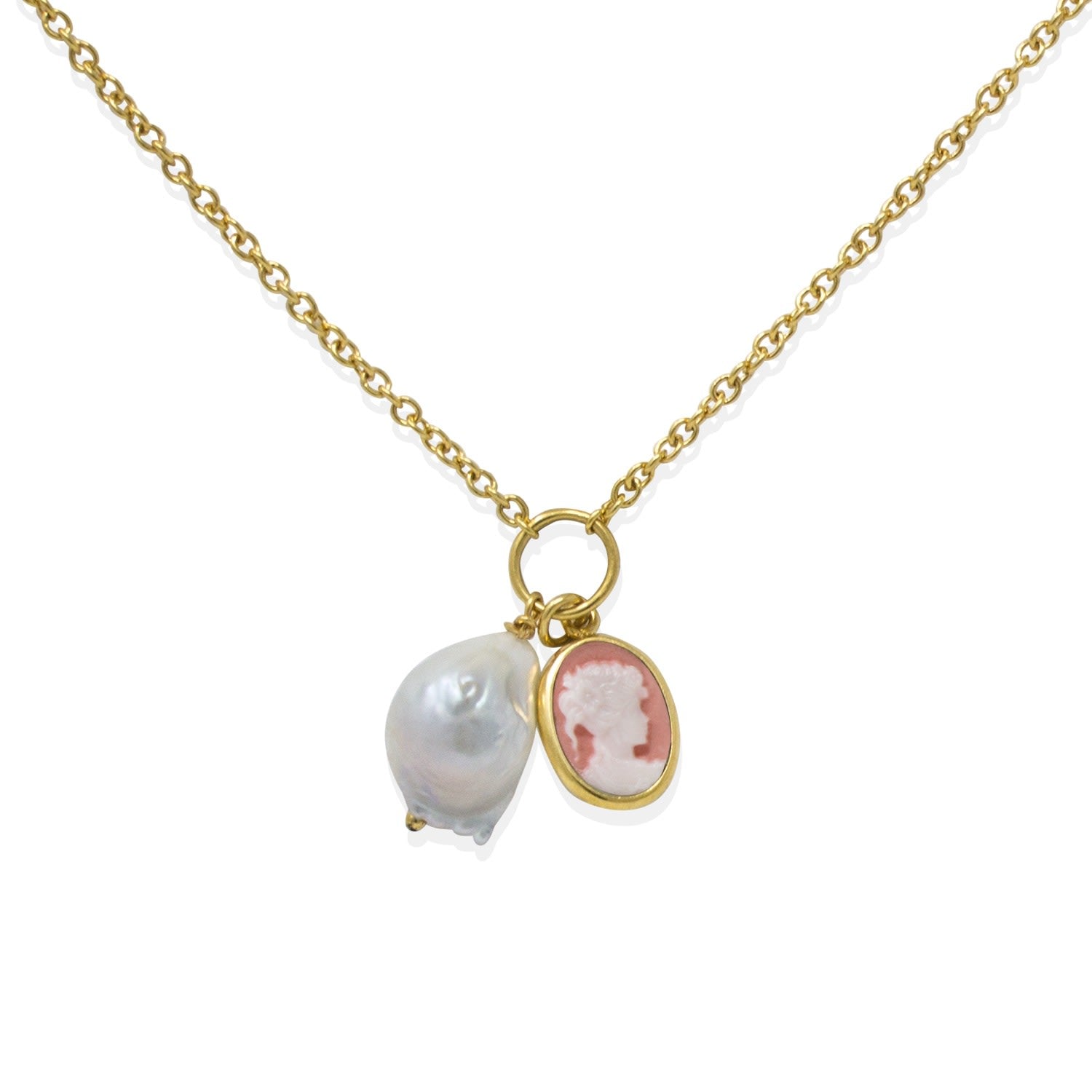 Pink Cameo With A Pearl Necklace