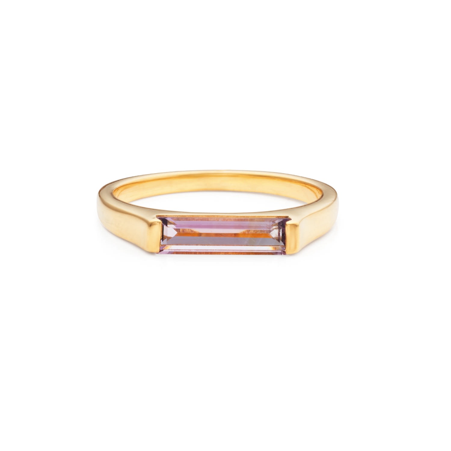 14K Gold Plated Slim Stacking Ring - Amethyst