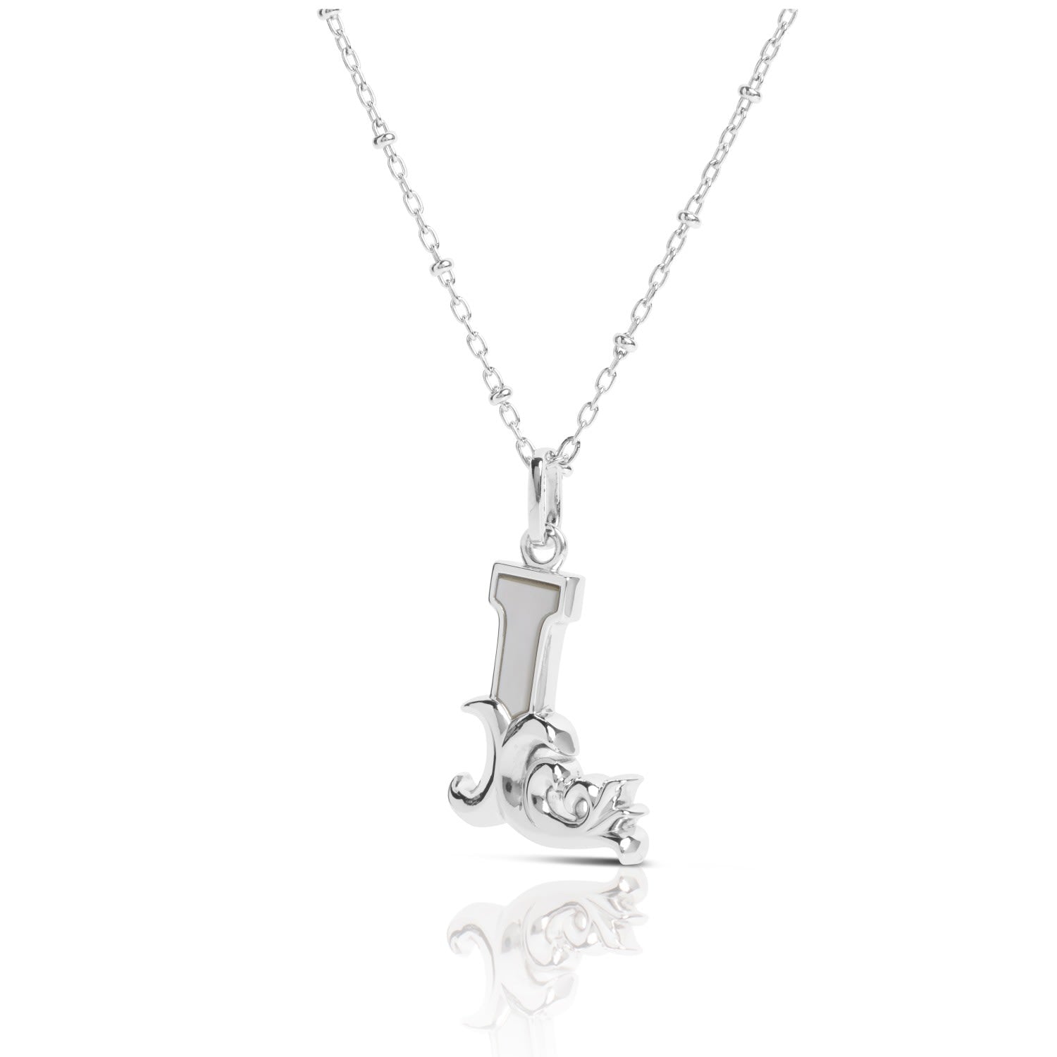 Solid Silver L Initial Necklace With Mother Of Pearl