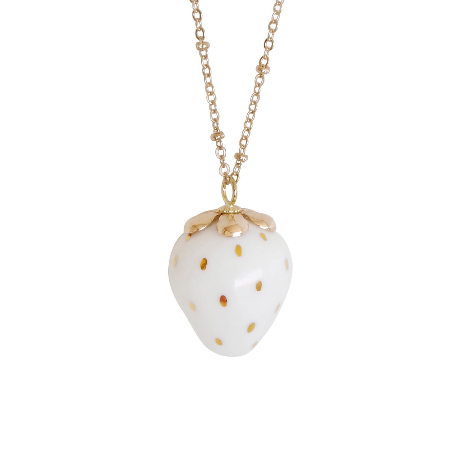 Golden White Porcelain Strawberry Necklace