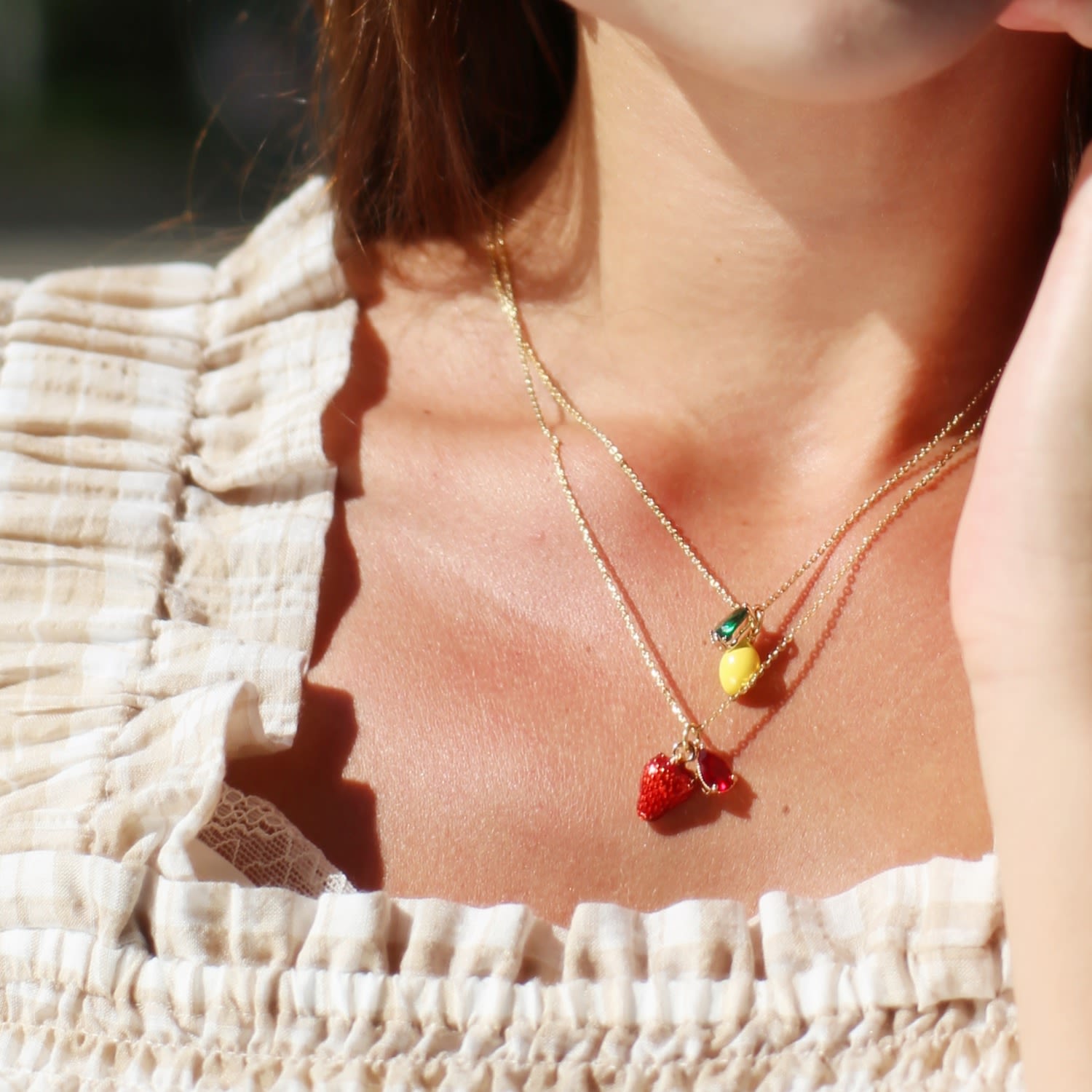Fruity Chain Necklace With Enamel & Crystal Pendant Lemon