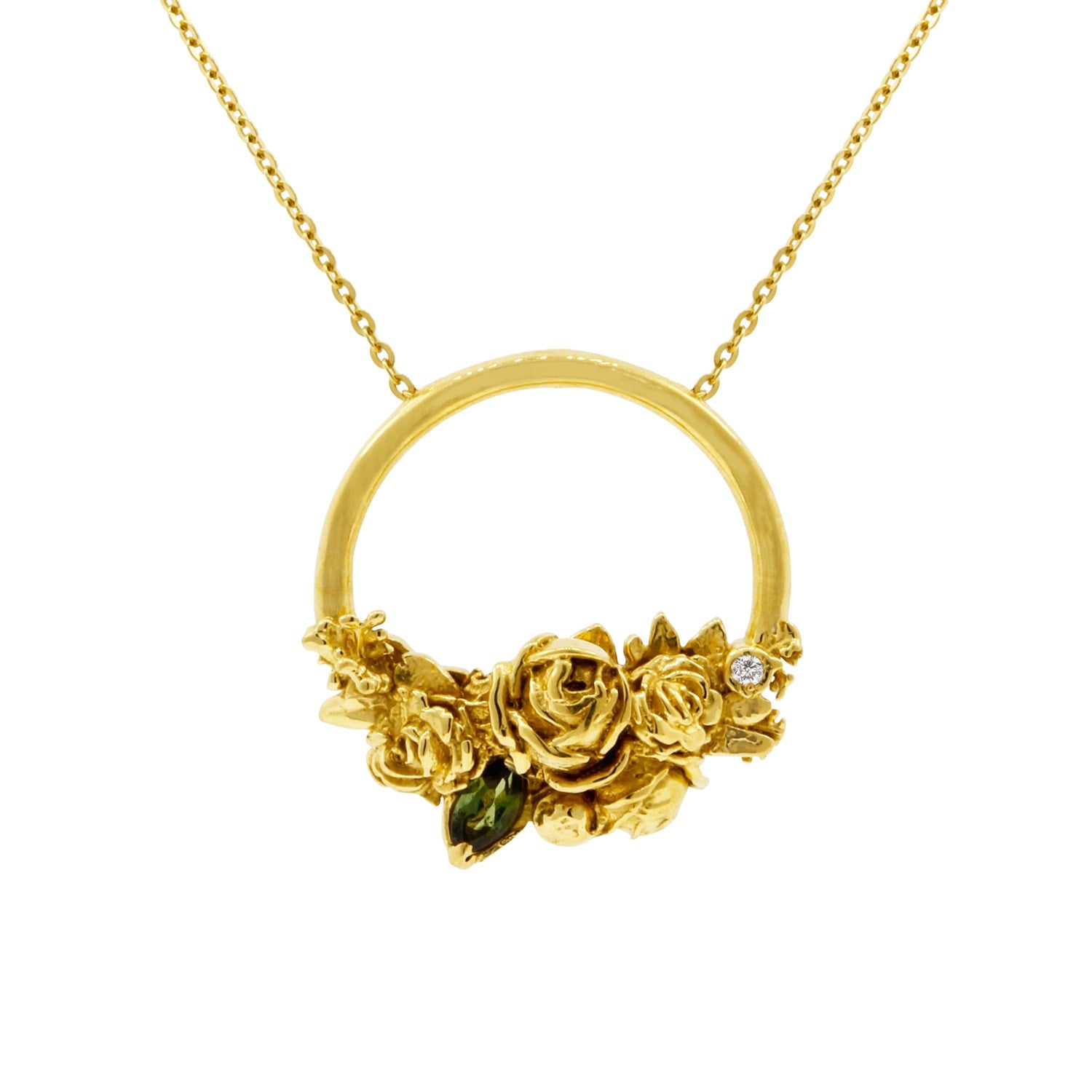 Rose Halo Diamond & Tourmaline Necklace – Gold