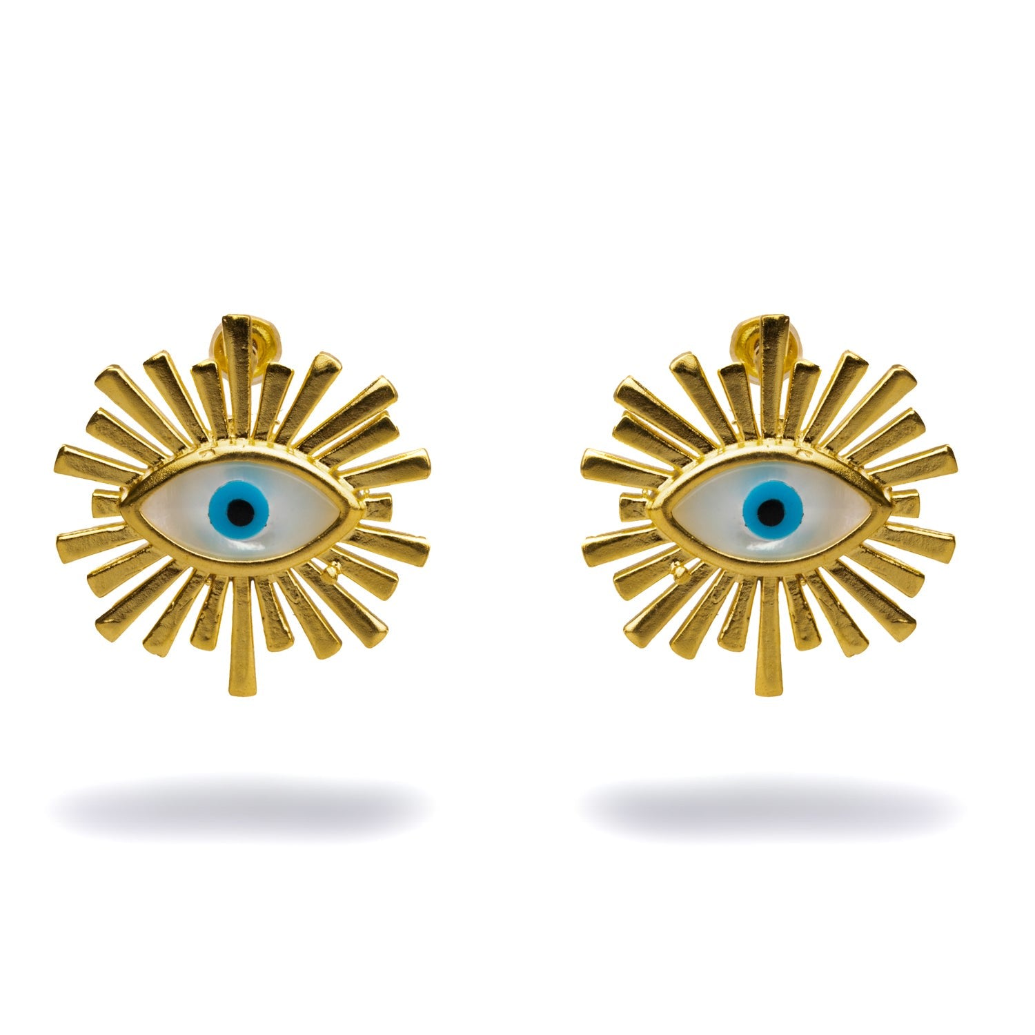 Guardian Aura Chunky Gold & Pearl Evil Eye Stud Earrings - Blue