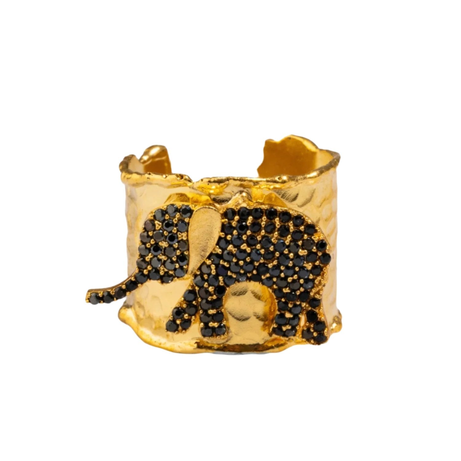 Guardian Black Elephant Gold Cuff Adjustable Ring - Black