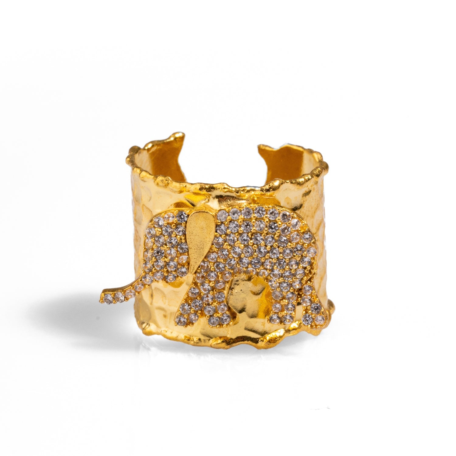 Guardian Diamond Elephant Gold Chunky Adjustable Ring - Gold
