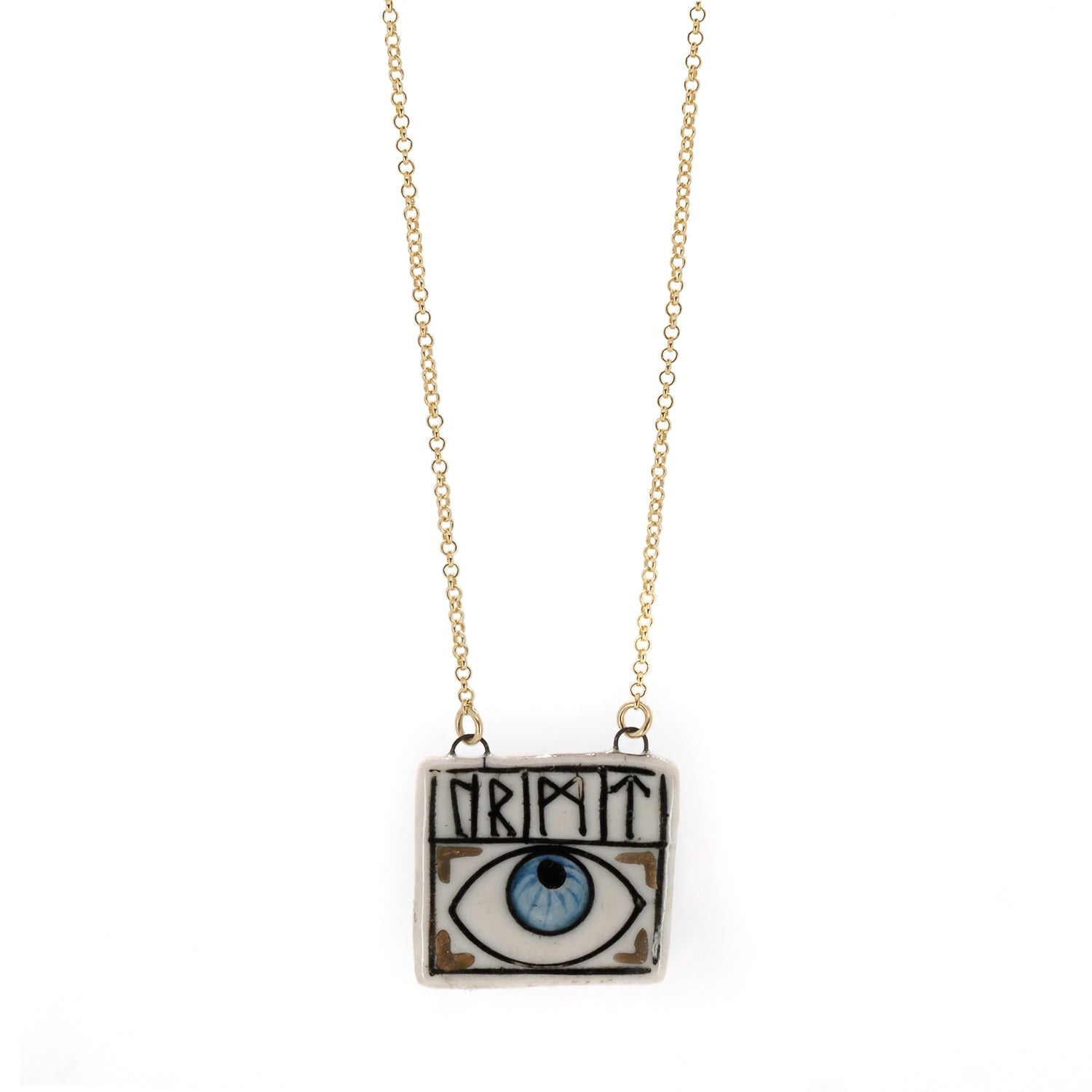 Magical Rune Symbol & Evil Eye Pendant Life Journey Necklace - White -