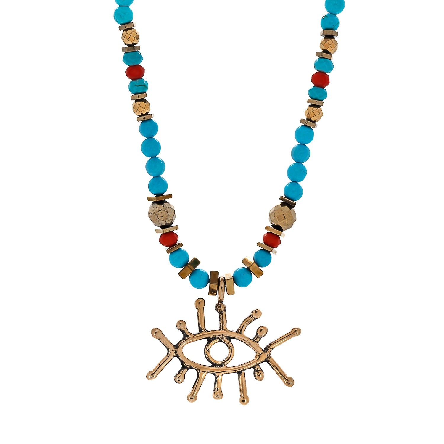 Guardian Evil Eye Pendant Turquoise Stone Beaded Necklace - Turquoise