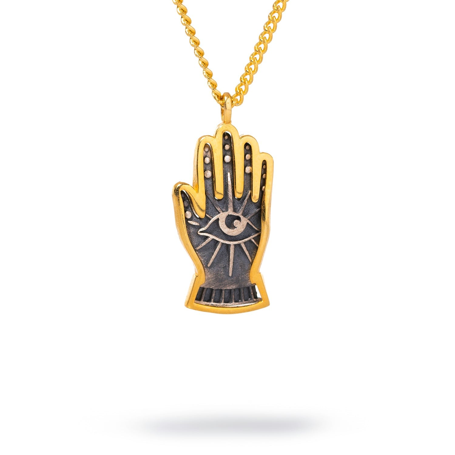 Energy Flow Hamsa Hand Evil Eye Pendant Gold Chain Necklace - Gold
