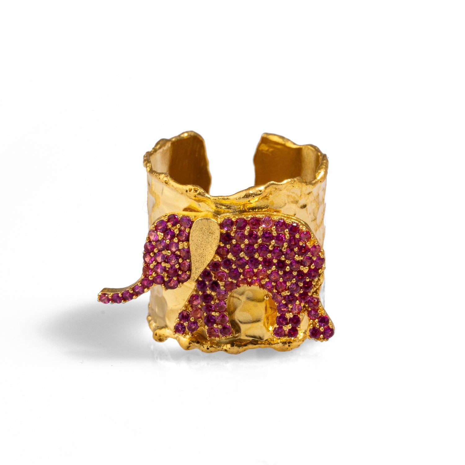 Guardian Pink Elephant Gold Chunky Adjustable Ring - Pink