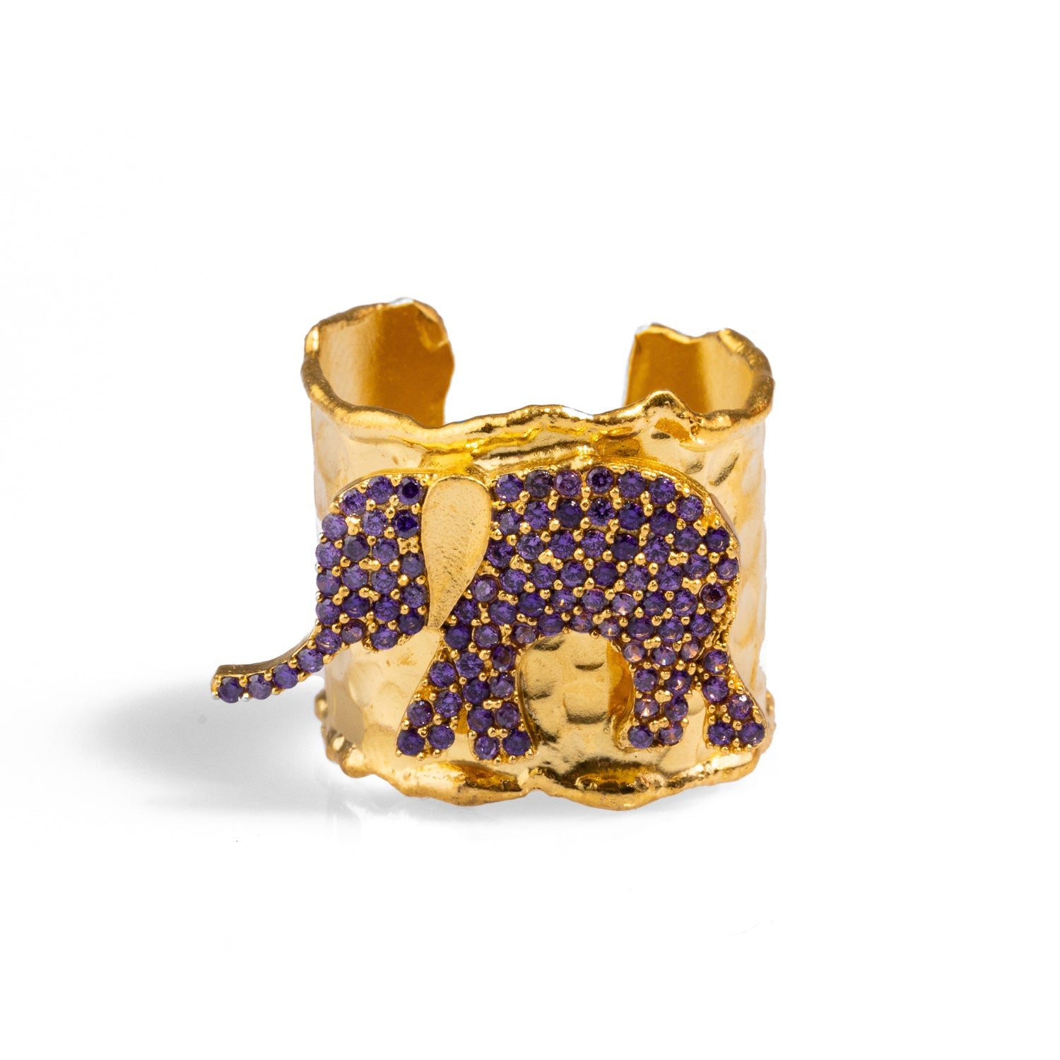 Guardian Purple Elephant Gold Chunky Adjustable Ring - Purple
