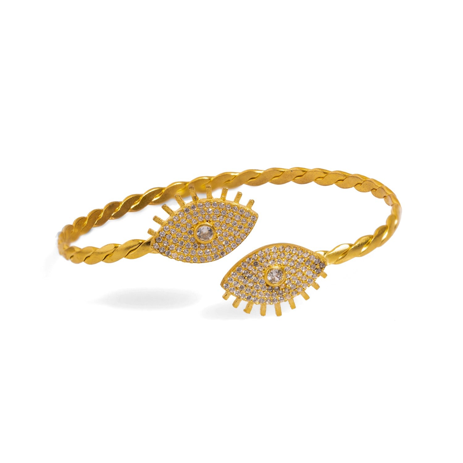 Diamond & Gold Guardian Evil Eye Cuff Bracelet - Gold