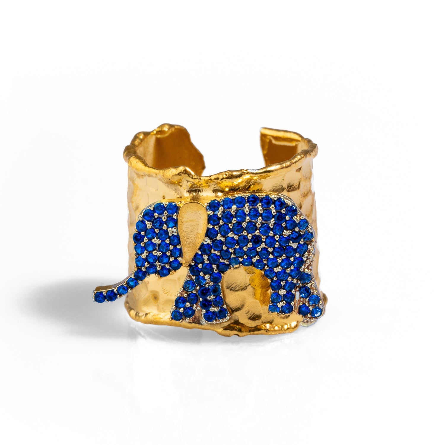 Guardian Sapphire Elephant Gold Chunky Adjustable Ring - Navyblue