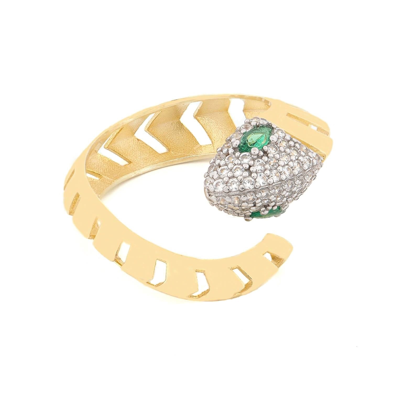 Guardian Snake Emerald Eyes Gold Ring - Gold