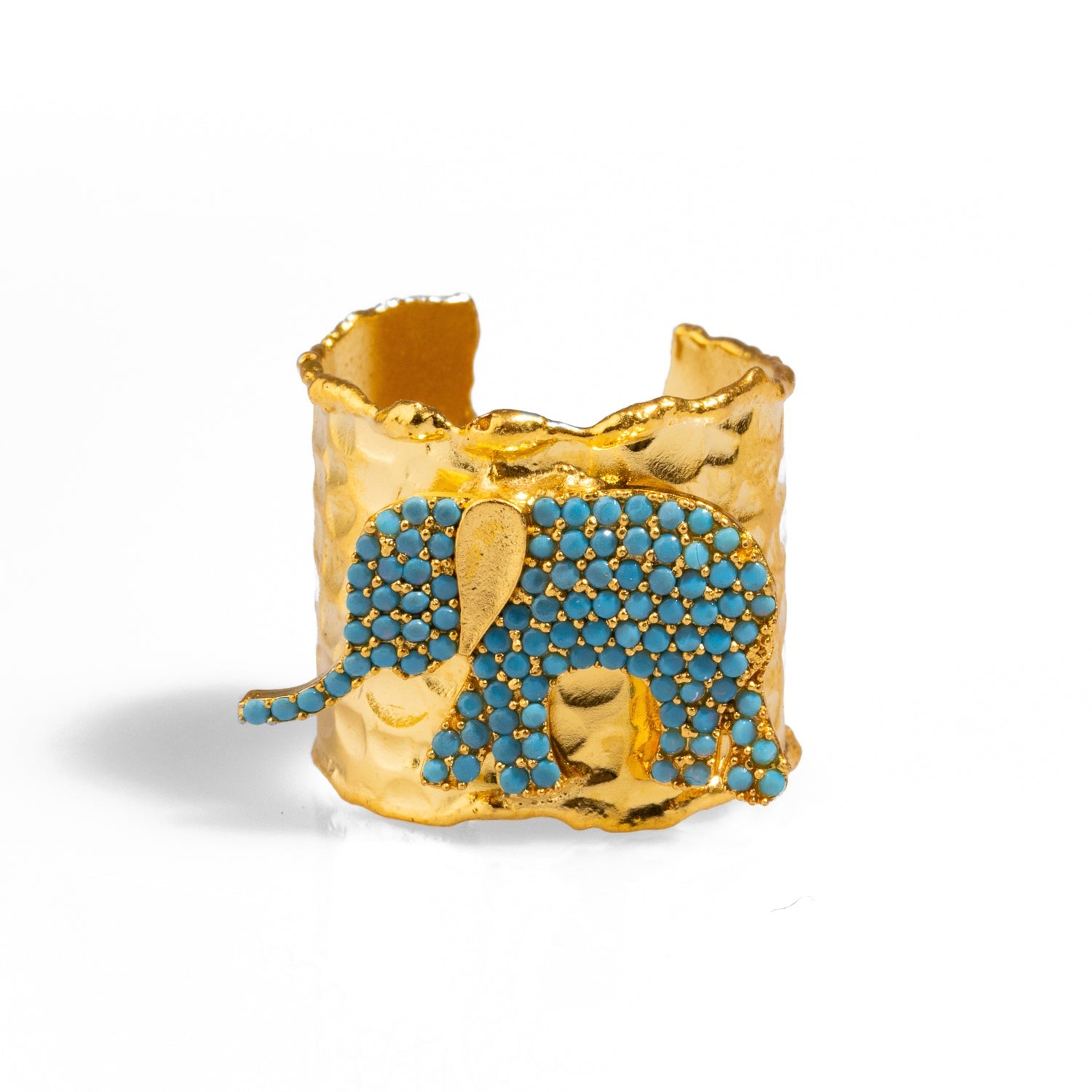 Guardian Turquoise Elephant Gold Chunky Adjustable Ring - Turquoise