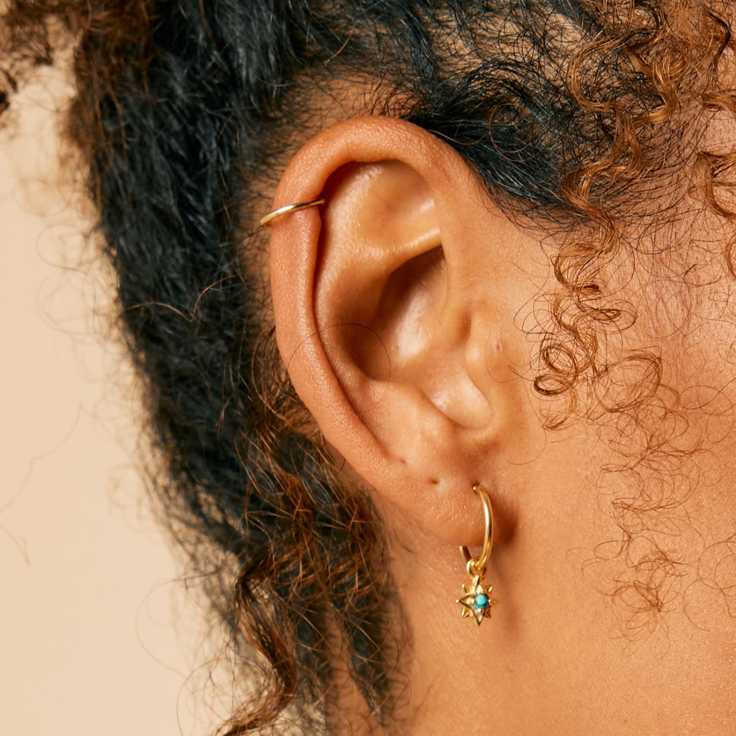 Guiding North Star Gold Vermeil Huggie Hoop Earrings - Turquoise