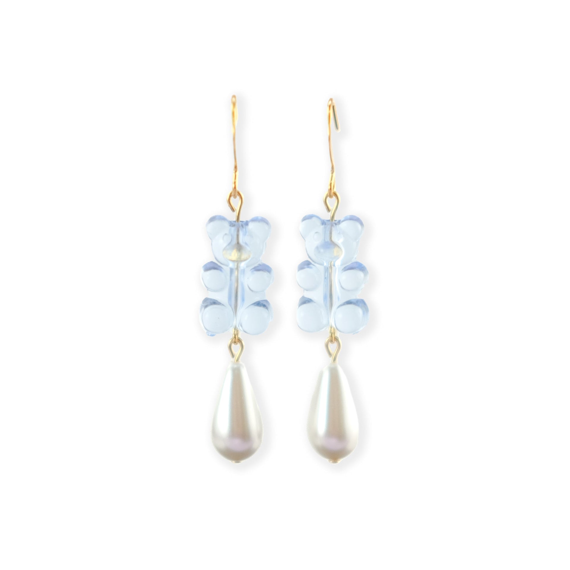 Gummy Bear Pearl Drop Dangly Earrings In Baby Blue