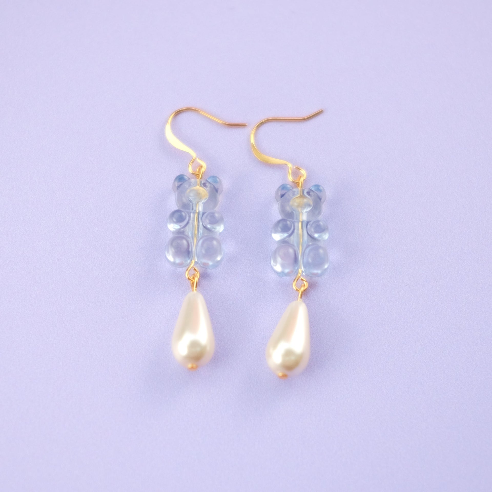 Gummy Bear Pearl Drop Dangly Earrings In Baby Blue