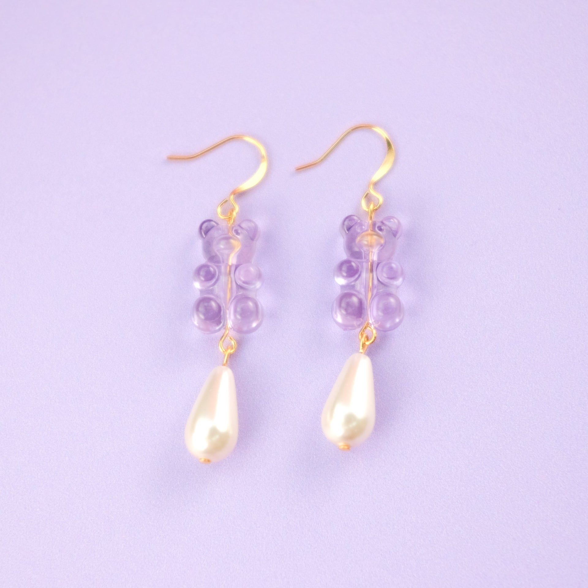 Gummy Bear Pearl Drop Dangly Earrings In Lavender