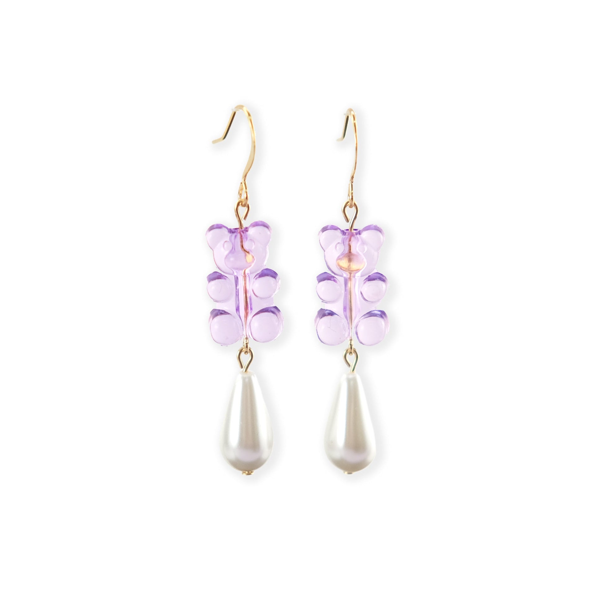 Gummy Bear Pearl Drop Dangly Earrings In Lavender