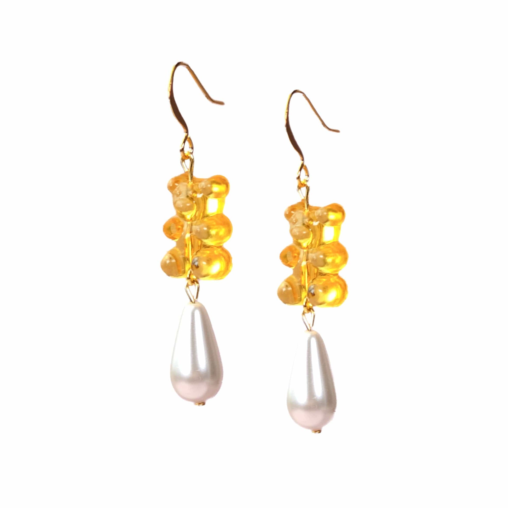 Gummy Bear Pearl Drop Dangly Earrings In Orange