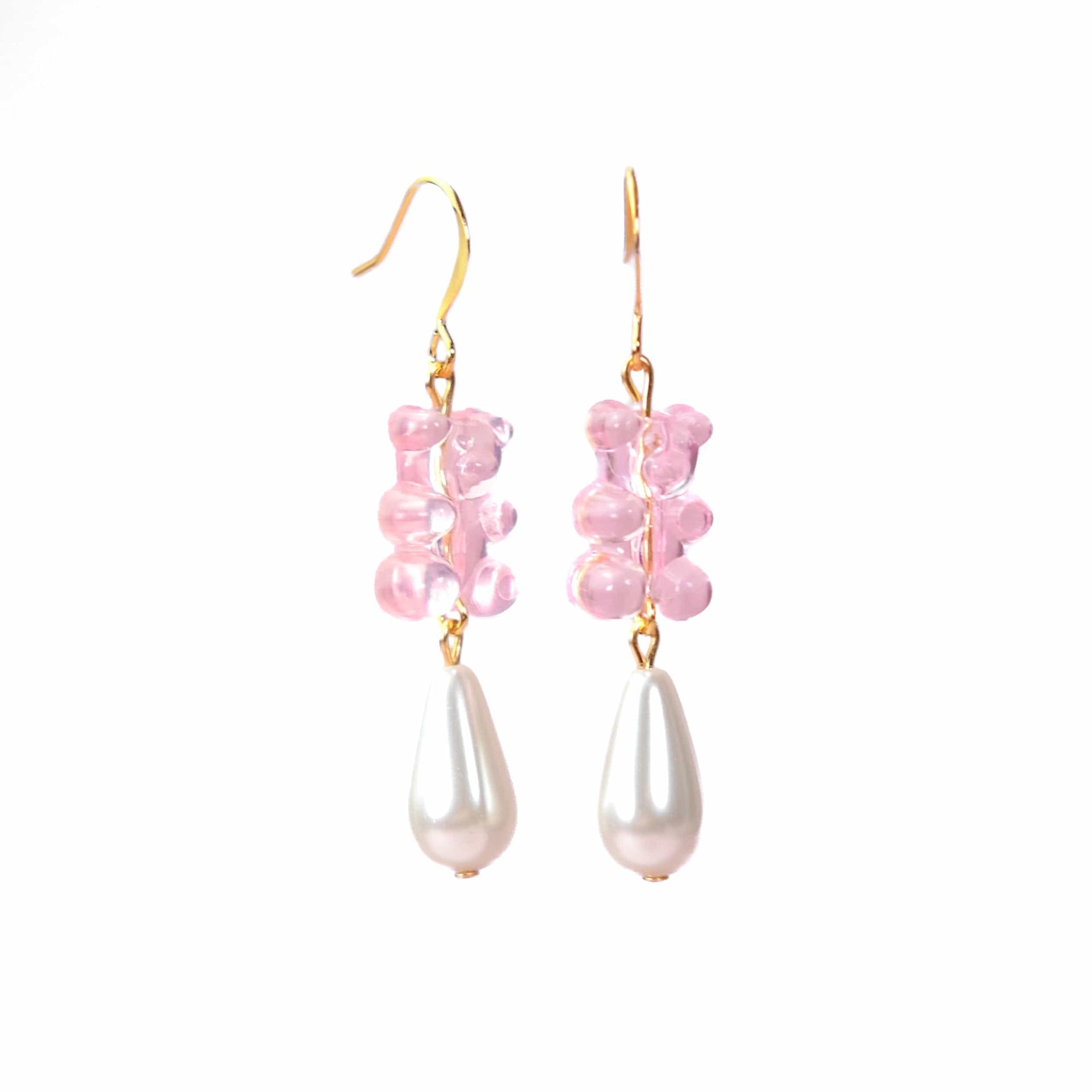 Gummy Bear Pearl Drop Dangly Earrings In Pink