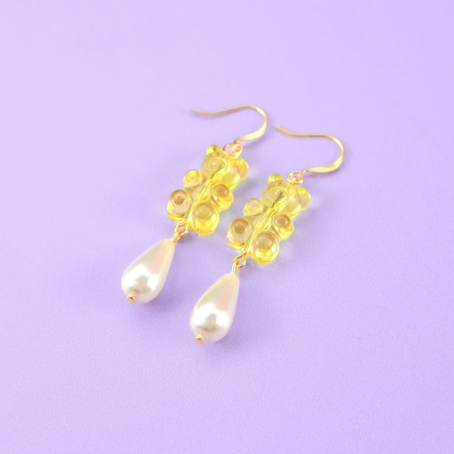 Gummy Bear Pearl Drop Dangly Earrings In Yellow