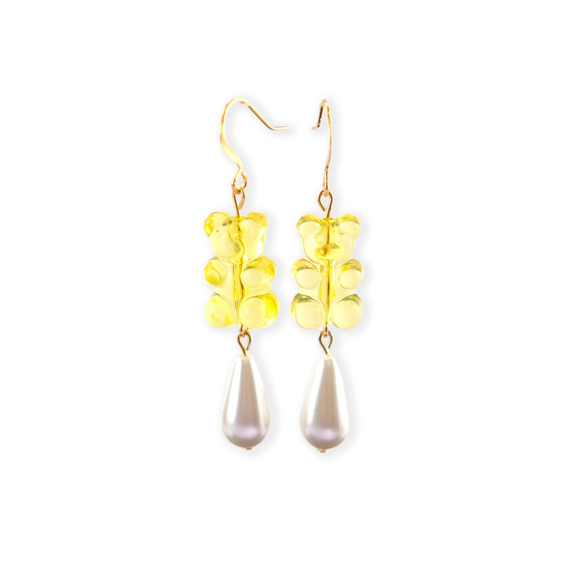 Gummy Bear Pearl Drop Dangly Earrings In Yellow