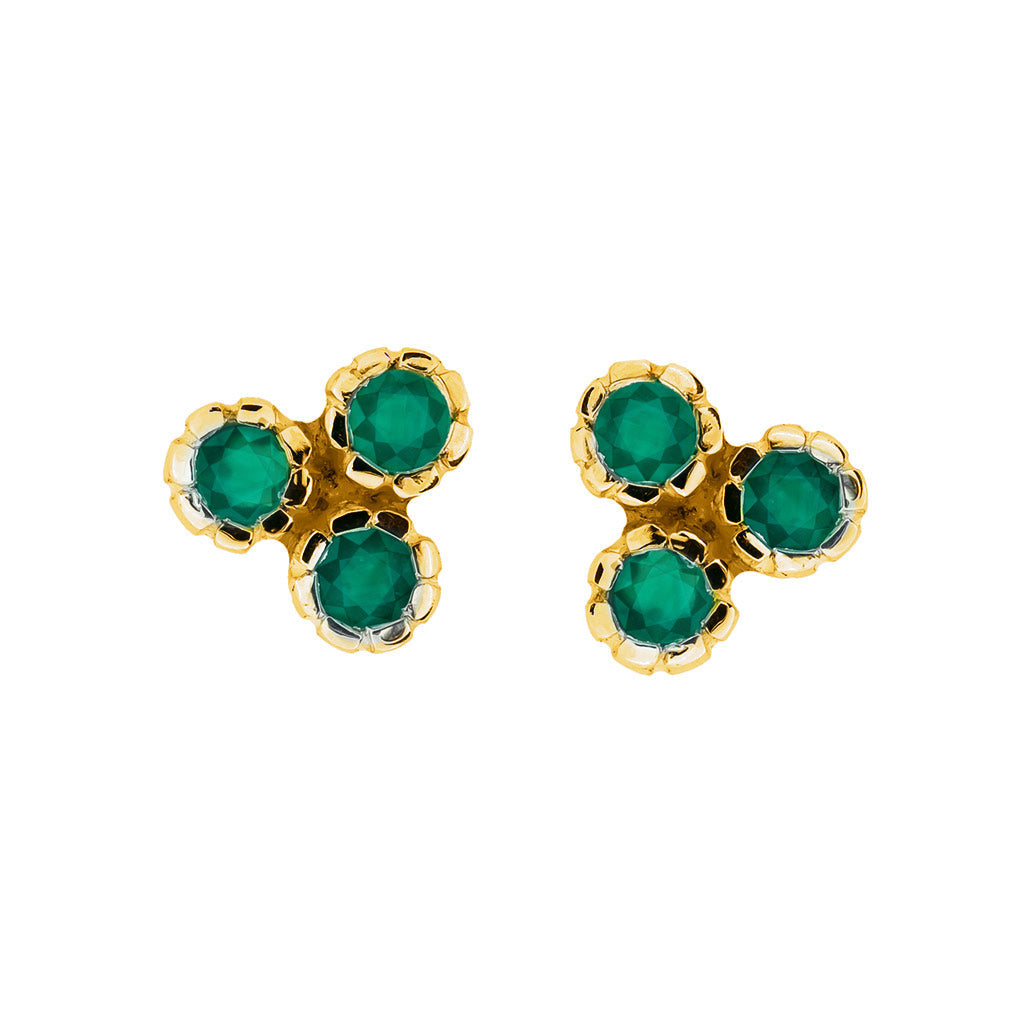 Threeni Gold Vermeil Stud Earrings - Green Onyx