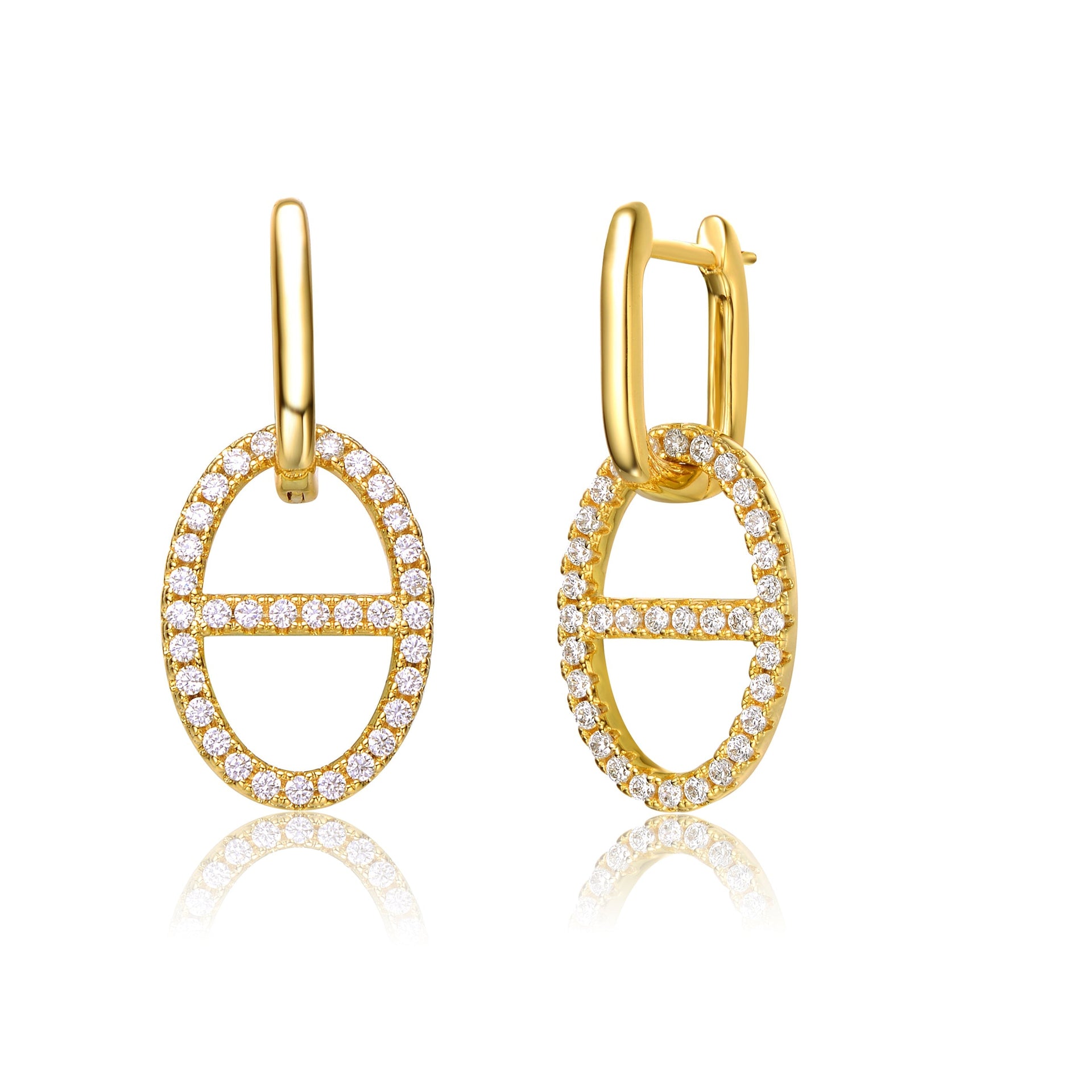 Gold Plated With Clear Cubic Zirconia Dangle Earrings