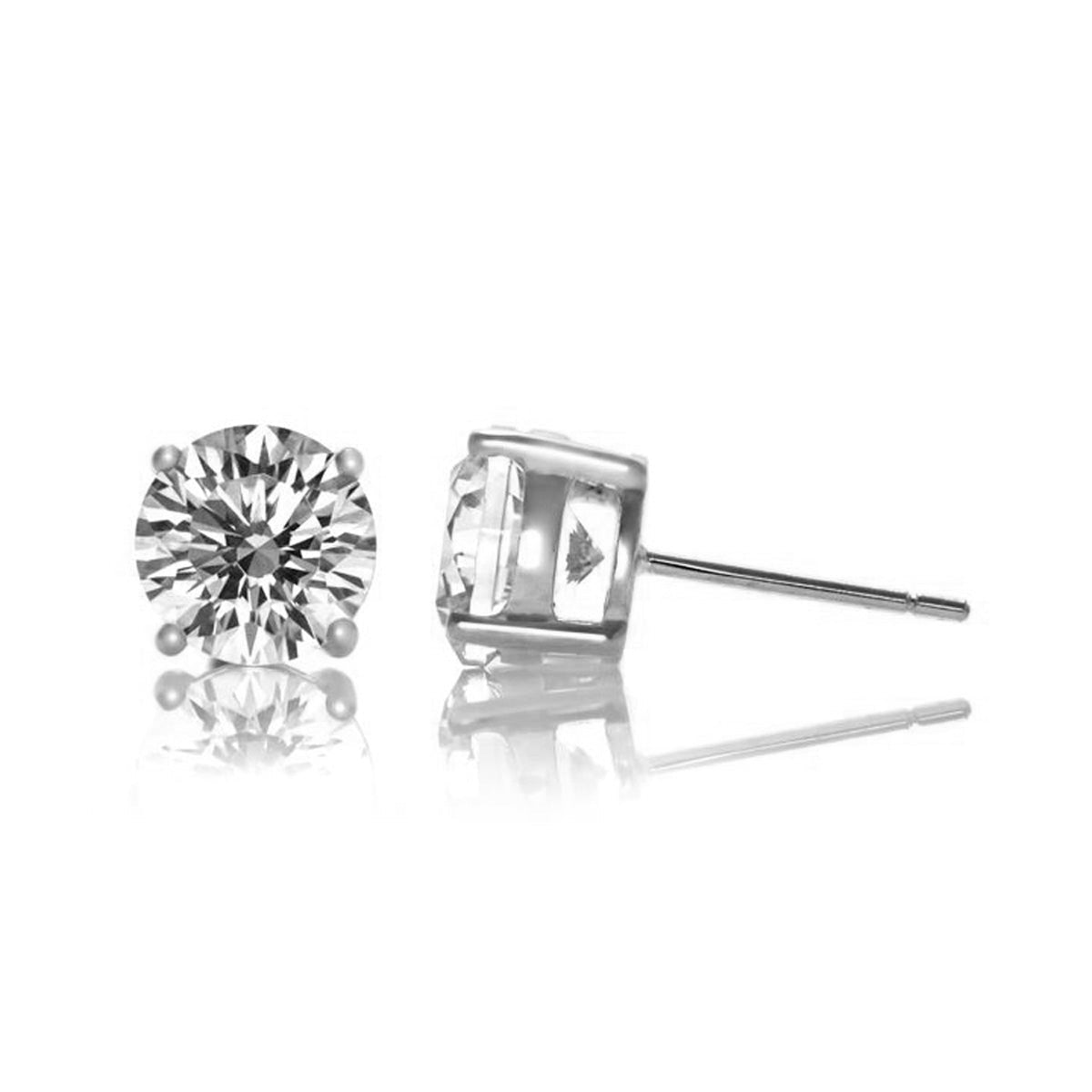 Sterling Silver Cubic Zirconia Solitaire Small Stud Earrings