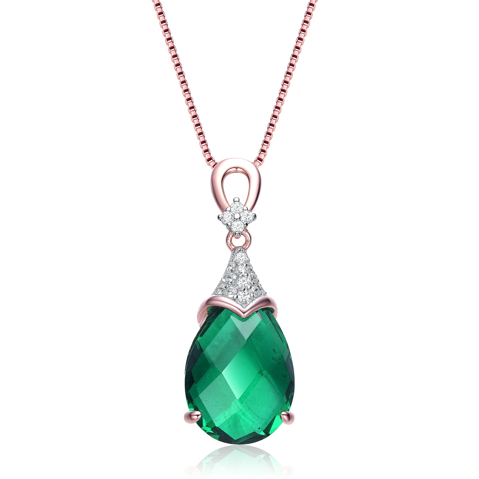 Gv White And Green Cubic Zirconia Rose Gold Plated Sterling Silver Necklace