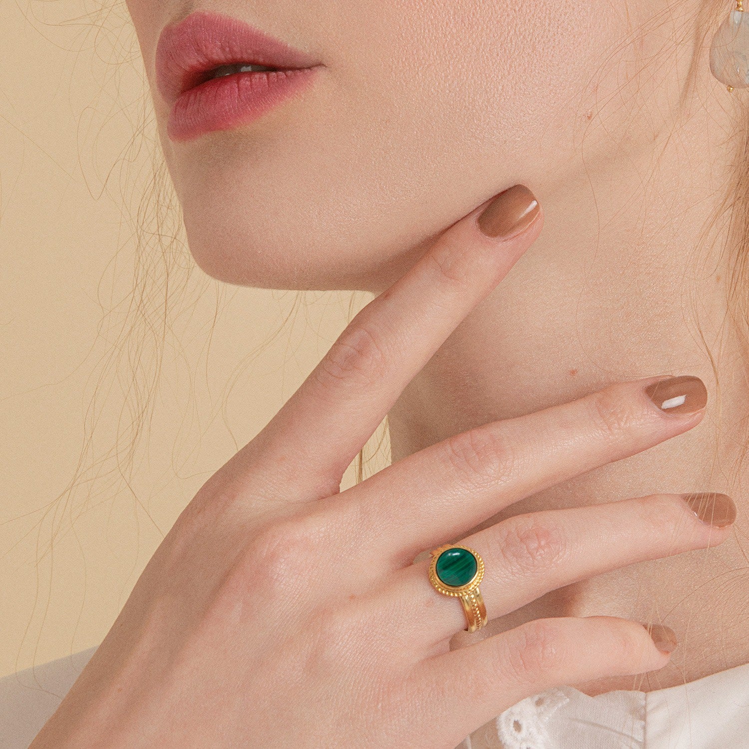 Fascetta Gold-Plated Mini Malachite Ring