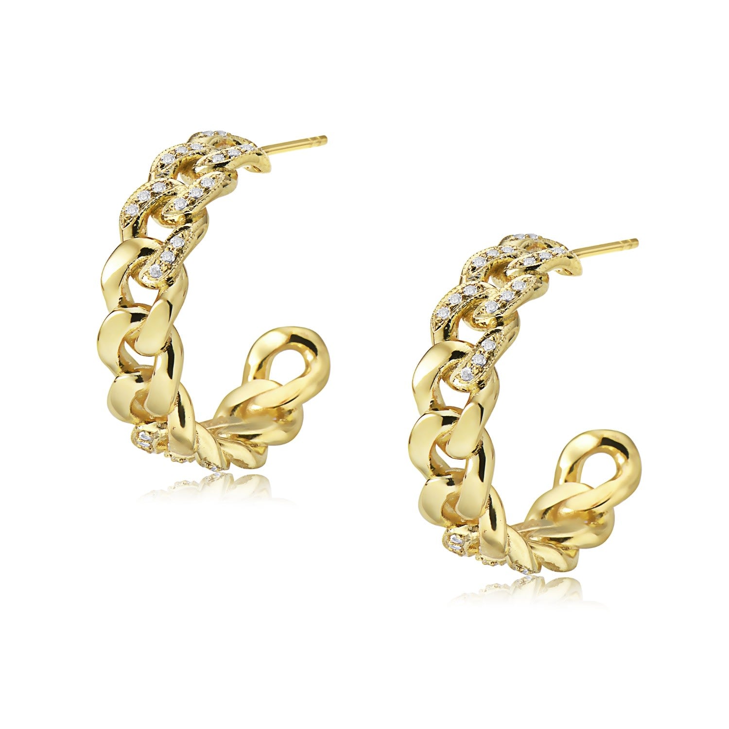 Nicole Gold Curb-Chain Hoops With White Sapphires