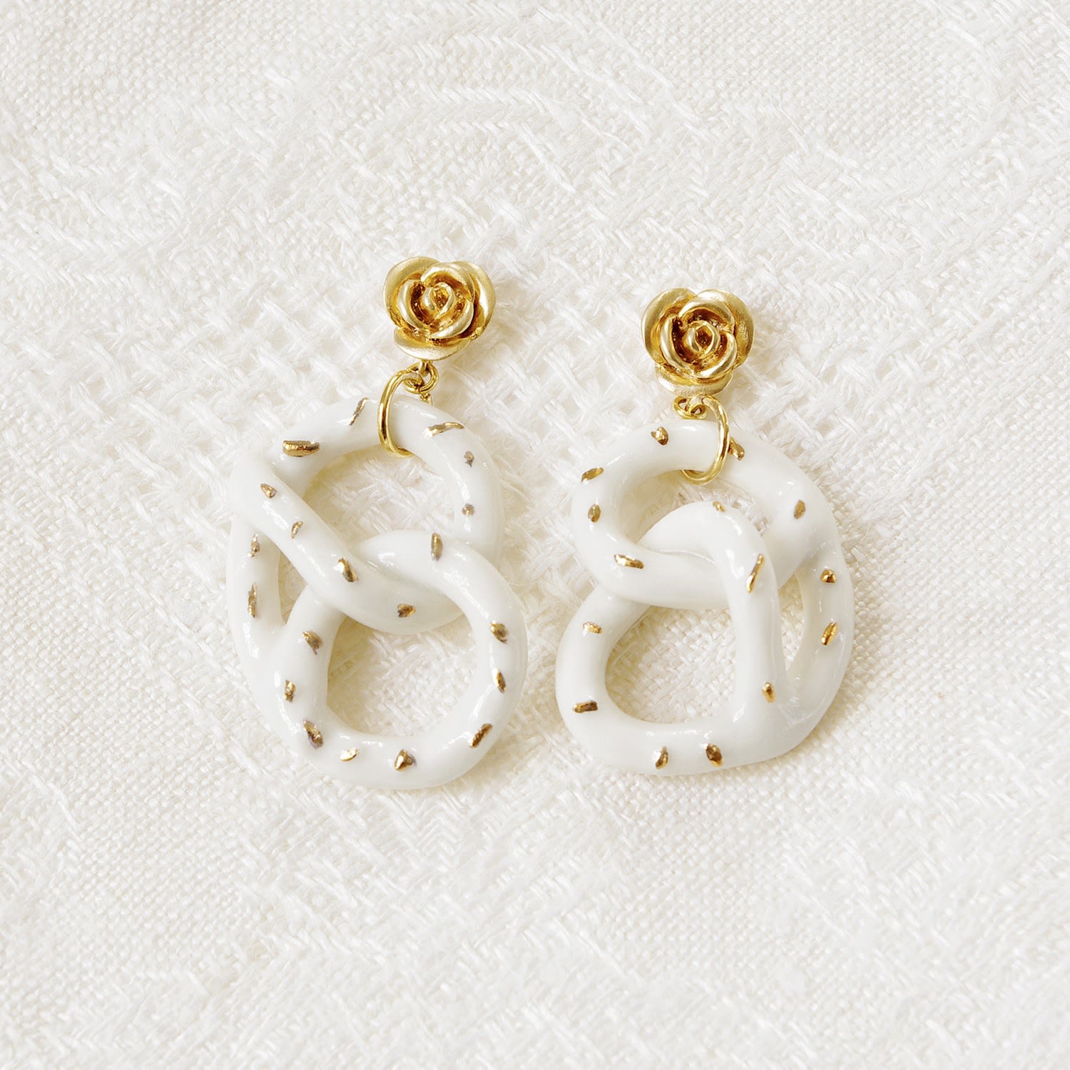 Golden Rose & Salted Porcelain Pretzel Earrings